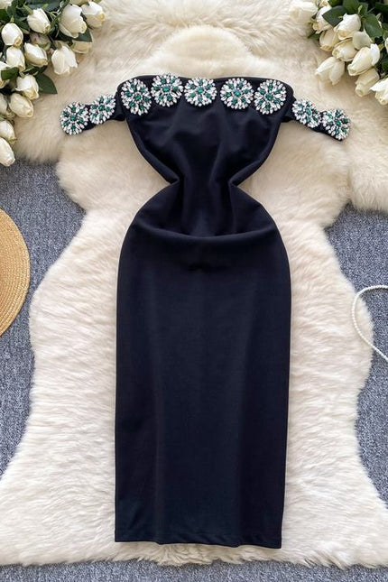 2025 New Off-shoulder Split Dress Slim Fit With Diamond Waist For Parties