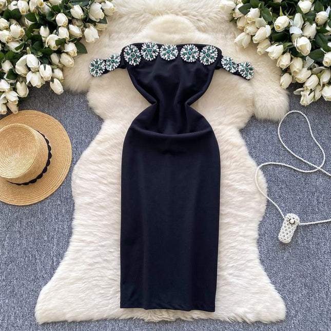 2025 New Off-shoulder Split Dress Slim Fit With Diamond Waist For Parties