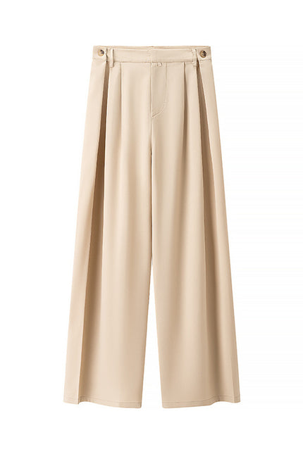 Pleated Strapless Crop tank Top Beige Color Zipper Fly Long Pants Casual Fashion Women 2 Piece Set