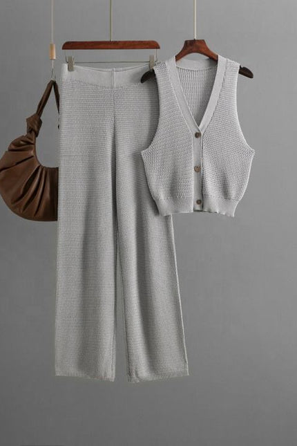 Fashion Knit Suit Women 2025 Summer New V-neck Sleeveless Vest High Waist Straight Pants Two-piece Set
