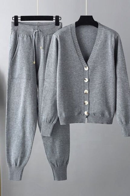 Wholesale 2023 Autumn and Winter New V-neck Cardigan Sweater Harem Pants Solid Color Cardigan Sweater Women's Set