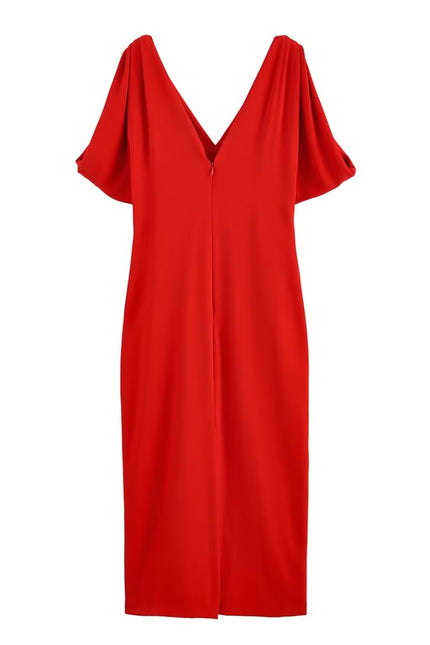 V Neck Red Color Short Sleeve Casual Fashion Summer Dress for Women