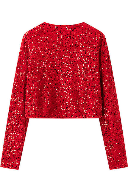 3 Colorway Solid Color Sequin Front Bow Tie Long Sleeve Crew Neck Casual Fashion Tops Blouse for Women