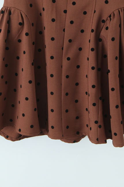 Back Hollow Out Brown Color Polka Dot Print Hot Sale Casual Fashion Summer Mini Halter Dress for Women