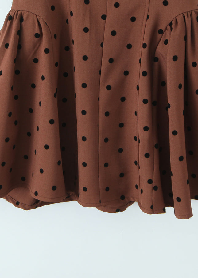 Back Hollow Out Brown Color Polka Dot Print Hot Sale Casual Fashion Summer Mini Halter Dress for Women