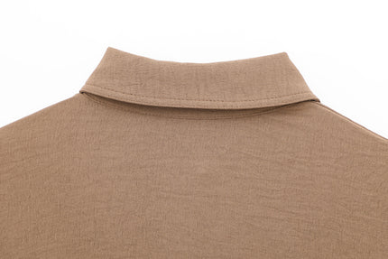 Turn Down Collar Khaki Color Long Sleeve Buttons up Casual Fashion Tops Blouse for Women