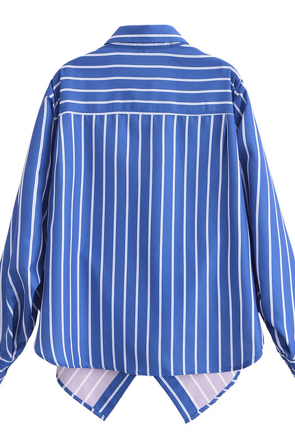 3 Colorway Turn Down Collar Long Sleeve Buttons up Blue Color Casual Fashion Tops Blouse for Women