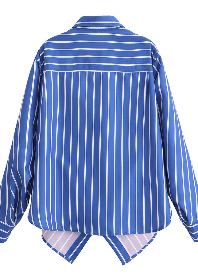 3 Colorway Turn Down Collar Long Sleeve Buttons up Blue Color Casual Fashion Tops Blouse for Women