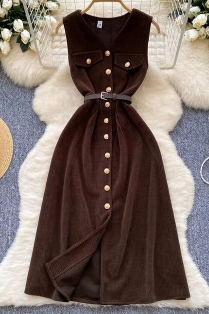 Autumn/winter Sleeveless Brown Casual Dress