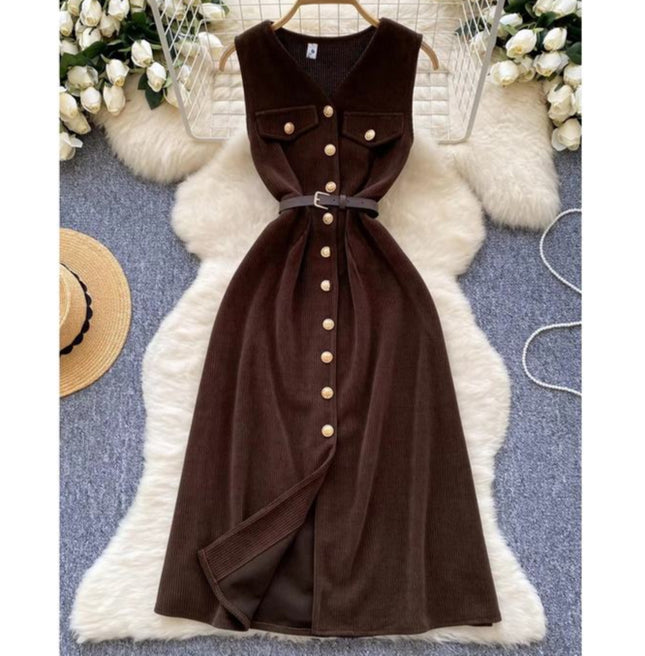 Autumn/winter Sleeveless Brown Casual Dress