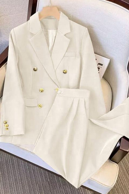 Fashionable Women Two Piece Set Coat + Pants Suits Solid Color Suit Coat Blazer Pants Set Spring Autumn Lady Office Casual Suits