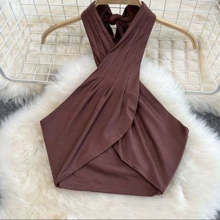 Summer Sexy Suit Women's Hanging Neck Cross Wrap Chest Top Split Wrap Hip Middle Length Skirt Two-piece Set