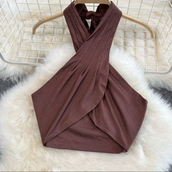 Summer Sexy Suit Women's Hanging Neck Cross Wrap Chest Top Split Wrap Hip Middle Length Skirt Two-piece Set