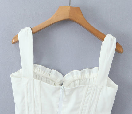 Shoulder Strap White Color Front Bow Tie Casual Fashion Women's Cotton Crop tank Tops
