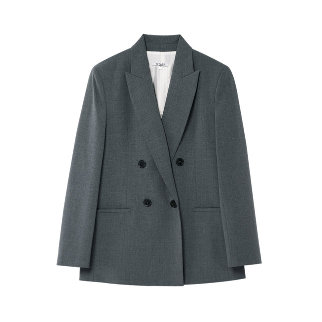 3 Colorway Notched Collar Double Breasted Solid Color Long Sleeve Casual Fashion blazer Jacket for Women