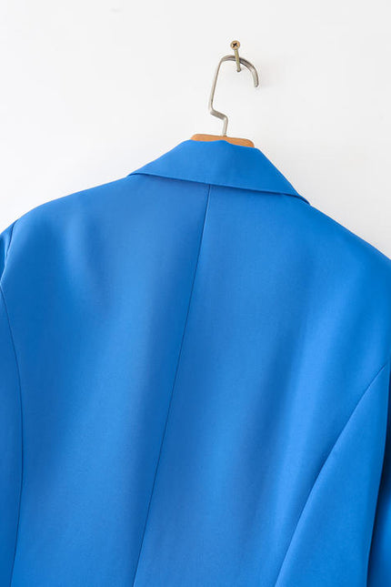 Blue Color Double Breasted Long Sleeve Notched Collar Casual blazer Jacket for Women