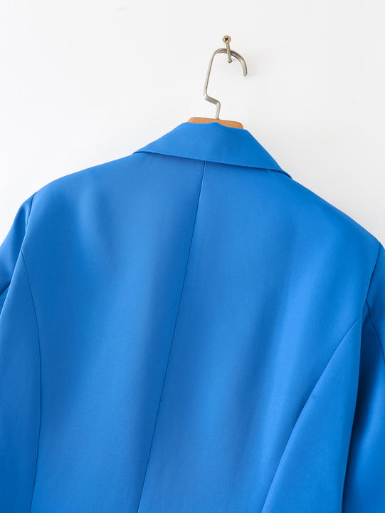 Blue Color Double Breasted Long Sleeve Notched Collar Casual blazer Jacket for Women