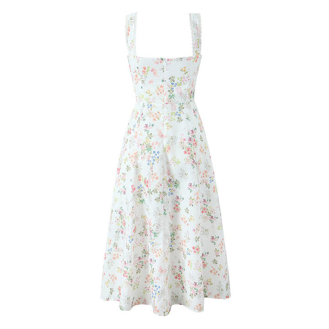 2 Colorway Shoulder Strap Floral Print Multi Color Front Lace up Casual Fashion Midi slip Dress for Women