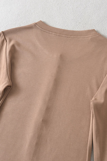 4 Colorway Crew Neck Long Sleeve Buttons up Solid Color Casual Fashion t Shirt for Women