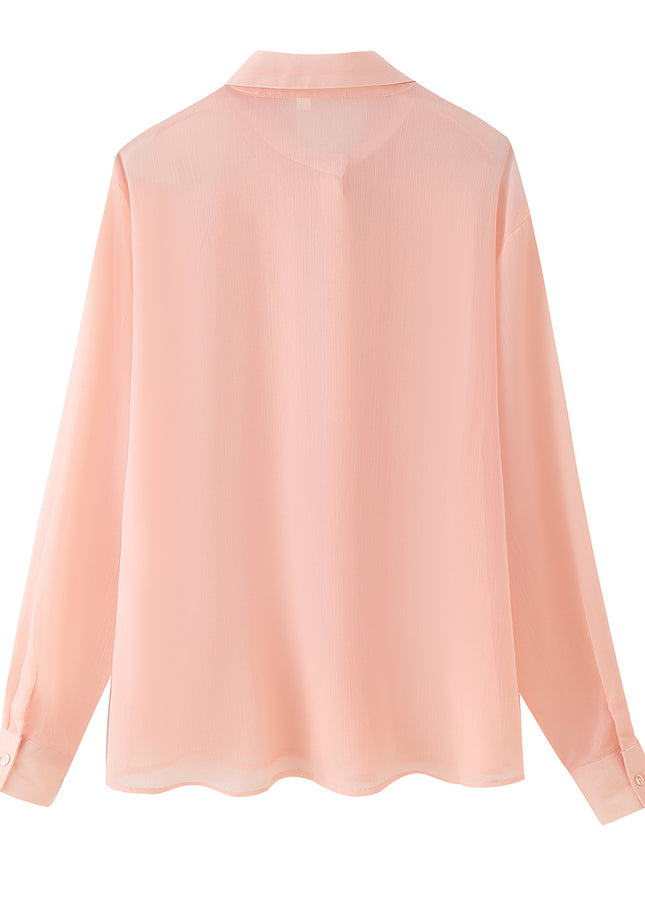 Turn Down Collar pink Color Long Sleeve Buttons up Casual Fashion Tops Blouse for Women
