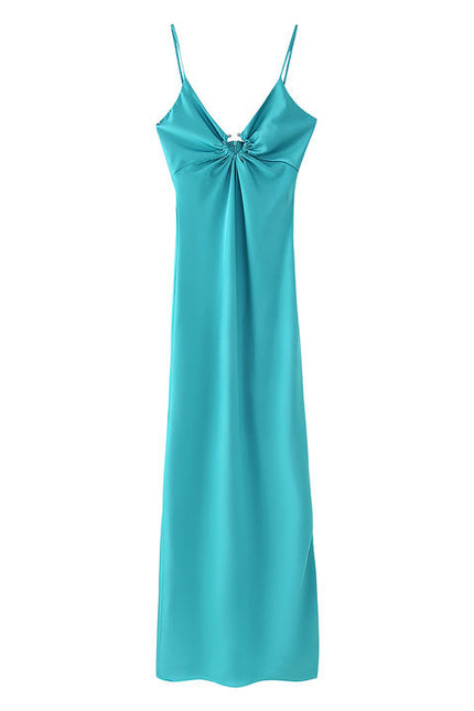 2 Colorway Spaghetti Strap Solid Color Front Pleated Casual Fashion Maxi slip Dress for Ladies