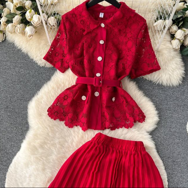 Kadın setleri yaz Ruffles üstleri pilili rahat etek seti Ropa toptan