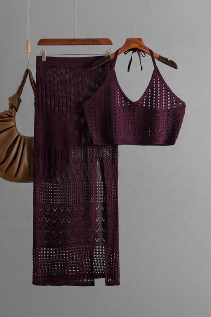 Europe and the United States New Women's Summer Short Vest Top Two-piece Set Split Buttock Wrap Skirt