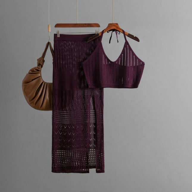 Europe and the United States New Women's Summer Short Vest Top Two-piece Set Split Buttock Wrap Skirt