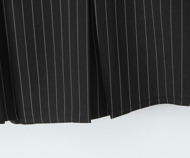 Striped Print Black Color Zipper Fly Casual Fashion Mini Pleated Skirt for Women