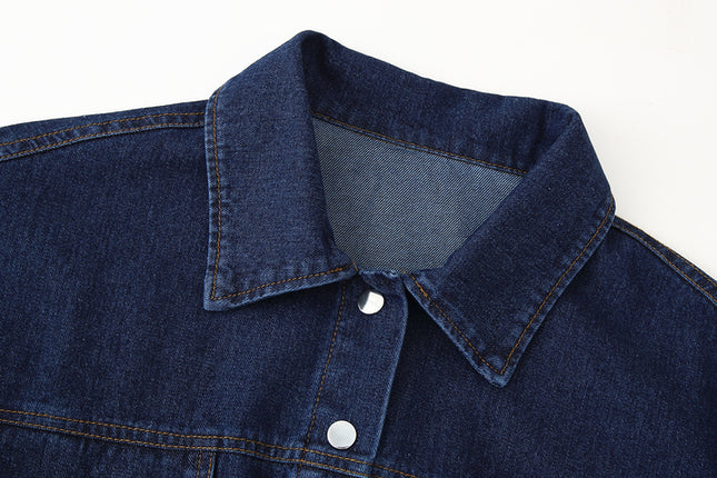 Denim Blue Color Sashes Long Sleeve Turn Down Collar Casual Fashion Jeans Jacket for Women