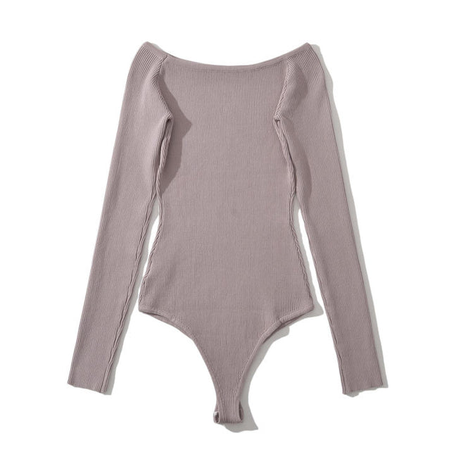 4 Colorway Slash Neck Long Sleeve Solid Color Knitted Casual Fashion Women One Piece Jumpsuit