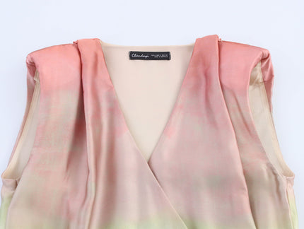 V Neck Green pink Color Sashes Hot Sale Casual Fashion Silky Tops Blouse for Women
