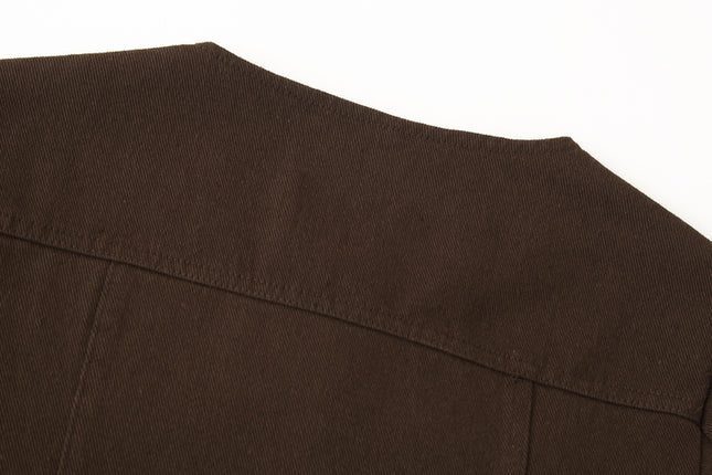 Crew Neck Single Breasted Long Sleeve Brown Color Hot Sale Casual Fashion Jeans Tops Blouse for Women
