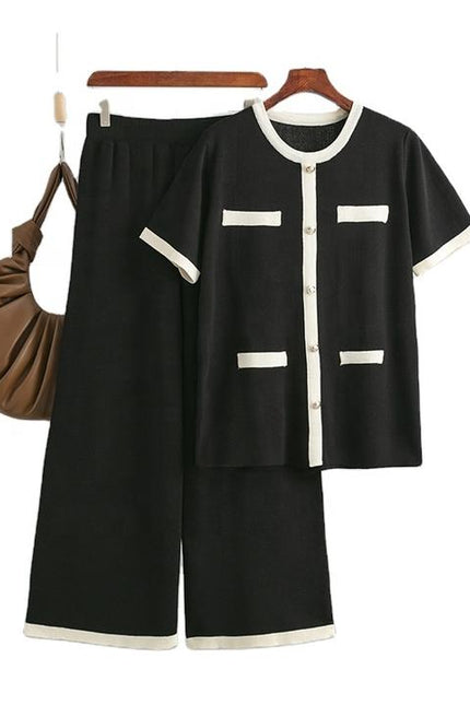 Women's Plus Size Suit Women's Sweater Loose High Waist Wide Leg Pants Fashion Two-piece Set