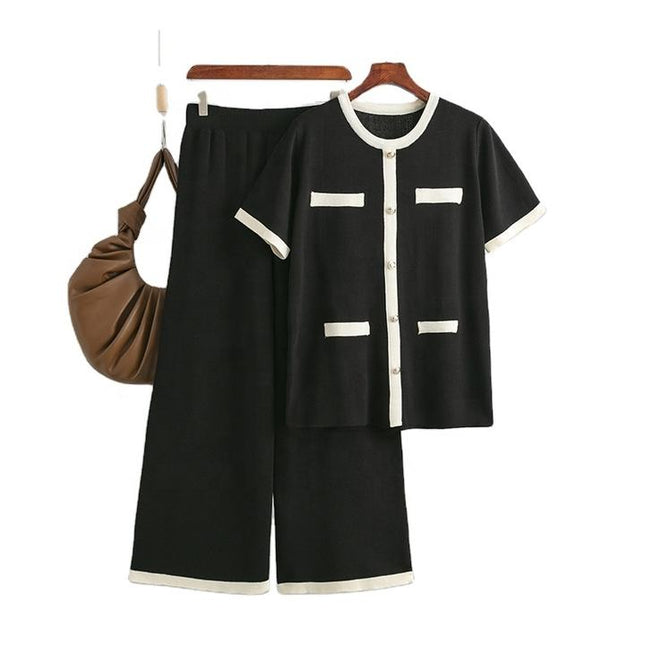 Women's Plus Size Suit Women's Sweater Loose High Waist Wide Leg Pants Fashion Two-piece Set