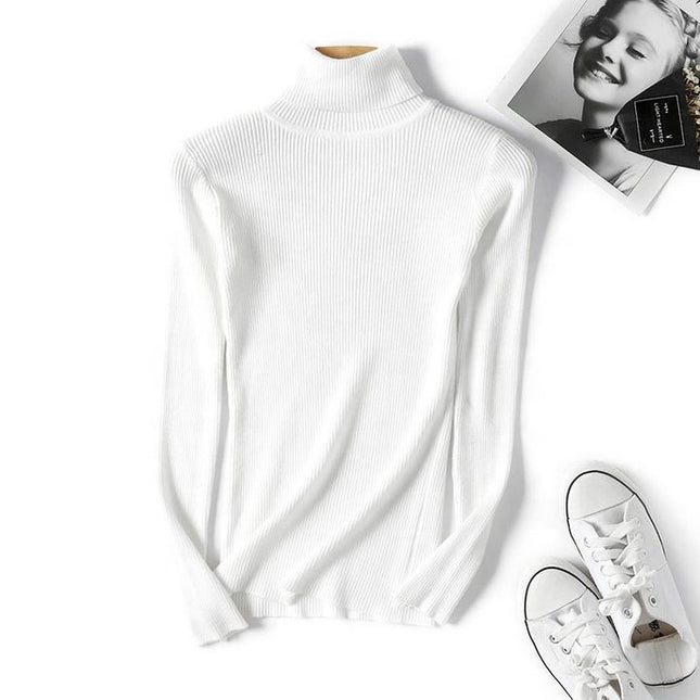 Fall Winter New Female Slim Fit Pullover Solid Color Knitted Shirt Women Sweaters Turtleneck