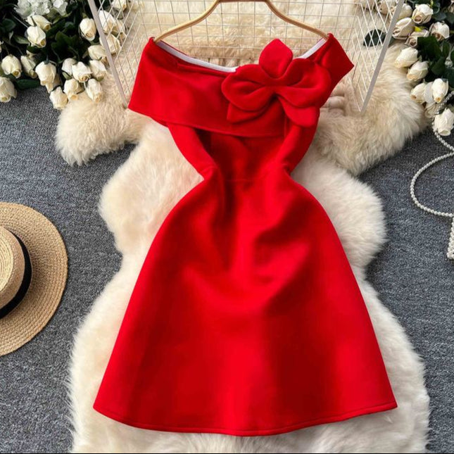 Sleeveless Sheath Birthday Party Dresses Women Stereoscopic Flower Pleated Dresses