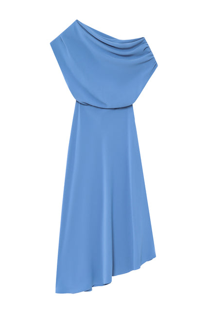 Asymmetrical Design Blue Color Sleeveless Casual Fashion Summer Long Dress for Women