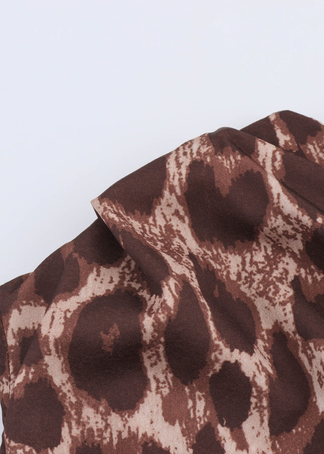 Animal Print Asymmetrical Design Brown Color Casual Fashion Summer Long Dress for Women