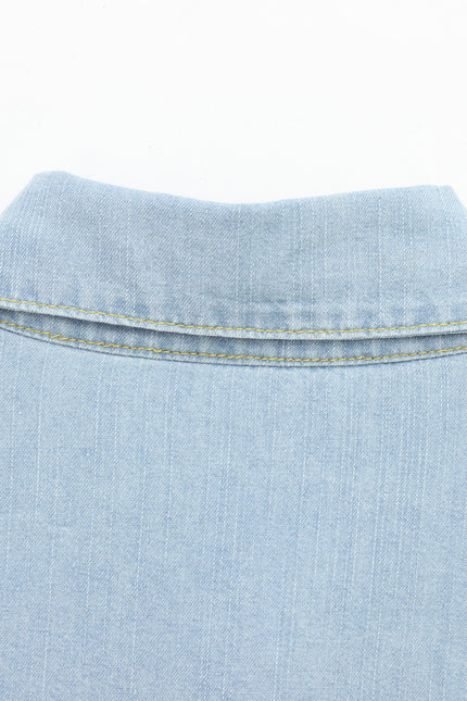 Turn Down Collar Long Sleeve Denim Blue Color Buttons up Casual Fashion Jeans Tops Blouse for Women