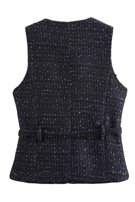 Crew Neck Single Breasted Gray Color Casual Fashion Vest Waistcoat for Women