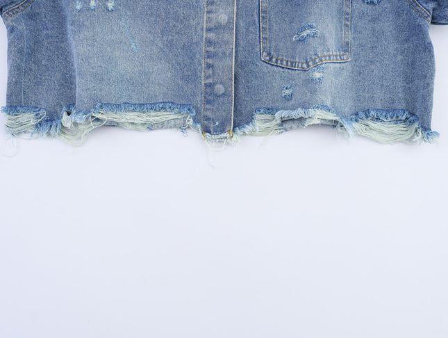 Turn Down Collar Long Sleeve Denim Blue Color Single Breasted Casual Fashion Jeans Jacket for Women