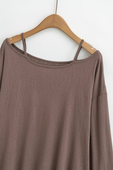4 Colorway Long Sleeve Solid Color Shoulder Strap Casual Fashion Women t Shirt