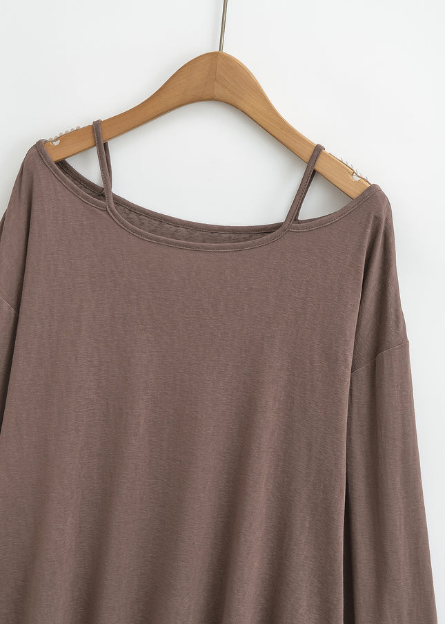 4 Colorway Long Sleeve Solid Color Shoulder Strap Casual Fashion Women t Shirt