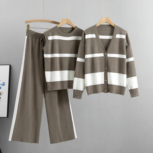Wide Leg Pants Sports Set for Women Fashionable and Loose Fitting Casual Three Piece Set Trend
