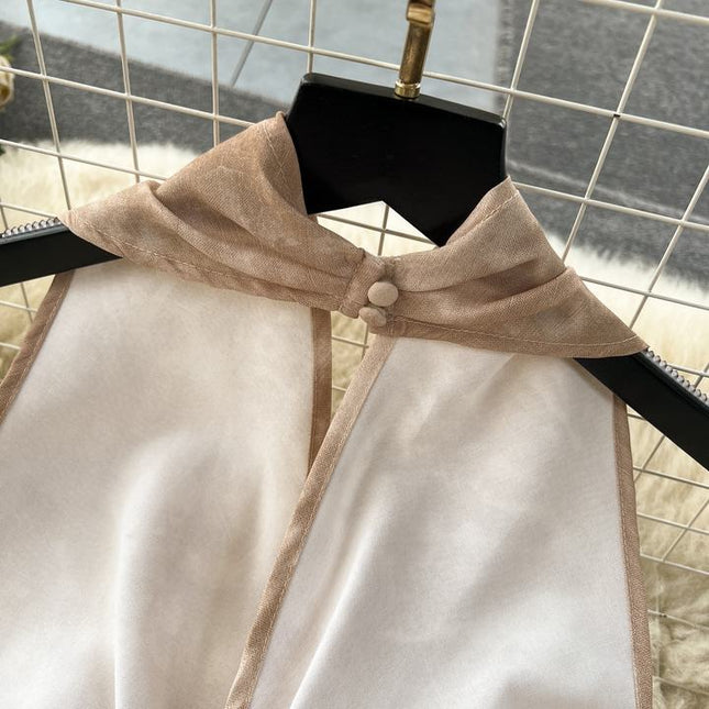 New Chinese style set for women sleeveless hanging neck top+high waisted casual wide leg pants two-piece set