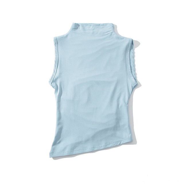 4 Colorway Turtleneck Collar Solid Color Sleeveless Casual Fashion Women's tank Top