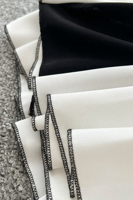 Elegant Women's Dresses New Black and White Color Clash Long Sleeve Patchwork Ruffle Long Dresses