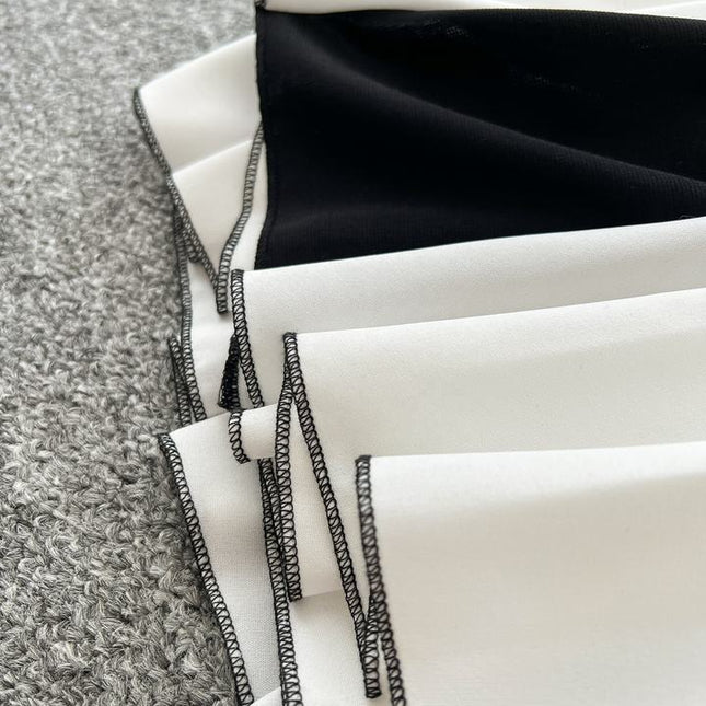 Elegant Women's Dresses New Black and White Color Clash Long Sleeve Patchwork Ruffle Long Dresses