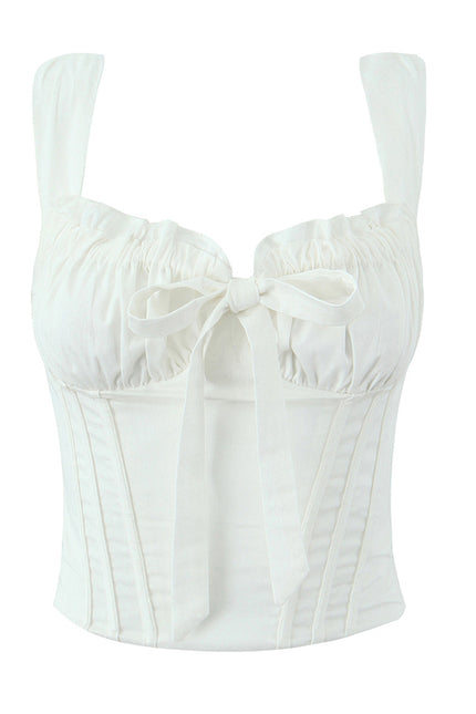 Shoulder Strap White Color Front Bow Tie Casual Fashion Women's Cotton Crop tank Tops